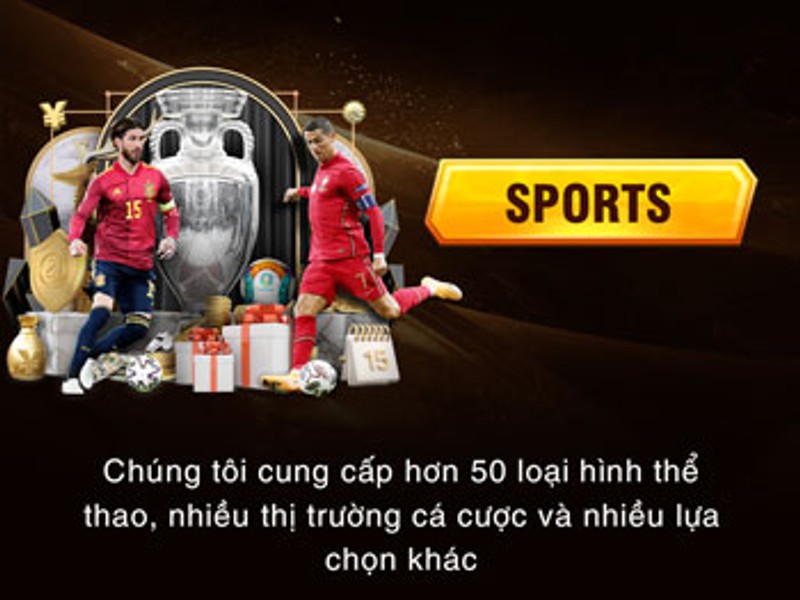 Hình ảnh cá cược thể thao với sân vận động và biểu tượng các môn thể thao